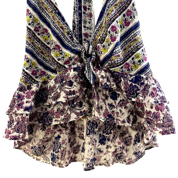 Free People cotton Love Charm T back crop top Size M Ruffle hem and tie front - Picture 4 of 10